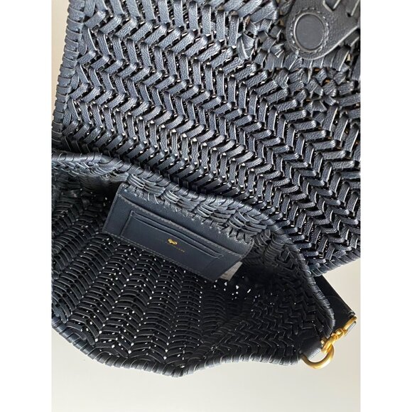 Anya Hindmarch Neeson Tassel Shoulder Bag Capra Leather Dark Marine Blue Woven - Picture 9 of 14